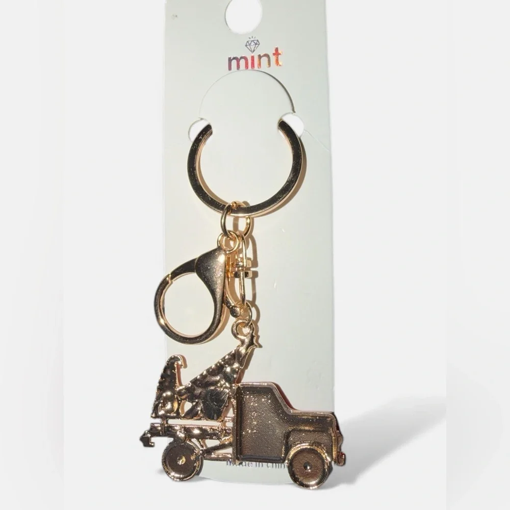Mint Red Truck Keychain with Green Tree